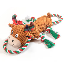Load image into Gallery viewer, IOKHEIRA Christmas Deer Dog Squeaky Toys Dog Chew Toy Interactive Plush Dog Toys with Crinkle Paper Tug of War Dog Toys with Knotted Rope for Teeth Cleaning & Boredom