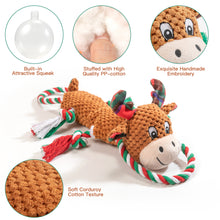 Load image into Gallery viewer, IOKHEIRA Christmas Deer Dog Squeaky Toys Dog Chew Toy Interactive Plush Dog Toys with Crinkle Paper Tug of War Dog Toys with Knotted Rope for Teeth Cleaning & Boredom