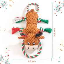 Load image into Gallery viewer, IOKHEIRA Christmas Deer Dog Squeaky Toys Dog Chew Toy Interactive Plush Dog Toys with Crinkle Paper Tug of War Dog Toys with Knotted Rope for Teeth Cleaning & Boredom