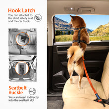 Load image into Gallery viewer, IOKHEIRA Dog Seatbelt, Orange Dog Seat Belt, Adjustable Dog Seatbelt Harness, Reflective Bungee Dog Car Seatbelt with Hook& Buckle, Dog Car Seat Belt with Aviation Aluminum Alloy Swivel Carabiner