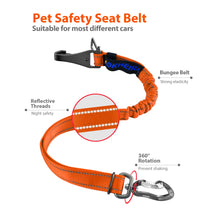 Load image into Gallery viewer, IOKHEIRA Dog Seatbelt, Orange Dog Seat Belt, Adjustable Dog Seatbelt Harness, Reflective Bungee Dog Car Seatbelt with Hook& Buckle, Dog Car Seat Belt with Aviation Aluminum Alloy Swivel Carabiner