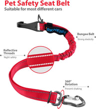 Load image into Gallery viewer, IOKHEIRA Dog Seatbelt, Updated Dog Seat Belt, Reflective Bungee Dog Car Harness, Multifunctional Pet Safety Belt with Hook Latch & Seatbelt Buckle, Swivel Aluminum Carabiner, Red