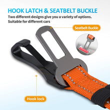 Load image into Gallery viewer, IOKHEIRA Dog Seat Belt 3-in-1 Car Harness for Dogs Adjustable Safety Seatbelt for Car Durable Nylon Reflective Bungee Fabric Tether with Clip Hook Latch & Buckle, Swivel Zinc Alloy Carabiner