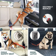 Load image into Gallery viewer, IOKHEIRA Dog Seat Belt 3-in-1 Car Harness for Dogs Adjustable Safety Seatbelt for Car Durable Nylon Reflective Bungee Fabric Tether with Clip Hook Latch & Buckle, Swivel Zinc Alloy Carabiner