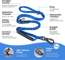 Load image into Gallery viewer, IOKHEIRA Bungee Dog Leads, Anti Pull Dog Leads with Car Seat Belt Buckle, Reflective Thread Dog Leads with Traffic Control Handle, Adjustable Dog Leash for Small Medium Large Dogs