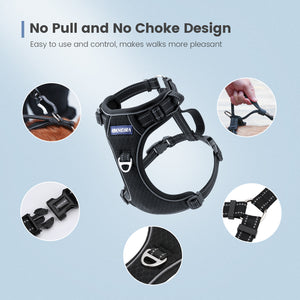 IOKHEIRA Dog Harness for Large Dogs No Pull, Air Mesh Dog Harness with 3 Leash Clips, Adjustable Soft Padded Dog Vest, Reflective No-Choke Safety Harness with Easy Control Handle for Large Dogs