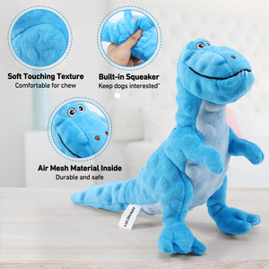 IOKHEIRA Dog Plush Toys, Stuffed Dog Toy for Small Medium Breed, Cute Dinosaur Squeaky Dog Toys Dog Chew Toys for Large Dogs (Indigo)